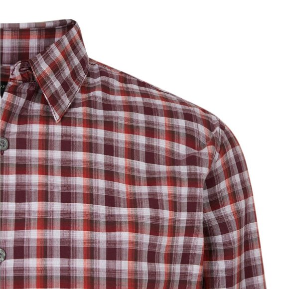 John Varvatos Final Sale NWT $98 Men's Mayfield Check Button Front Shirt Pumpkin - Picture 2 of 6